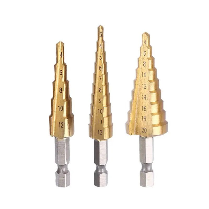 3pcs 3-12mm 4 -12mm 4-20mm HSS Step Drill Bit Set