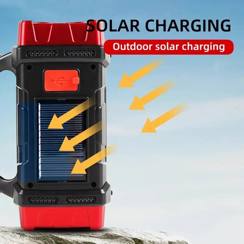 Solar Powered Rechargeable LED Multifunctional Portable Light USB Dual Light Source Outdoor Searchlight Camping Light