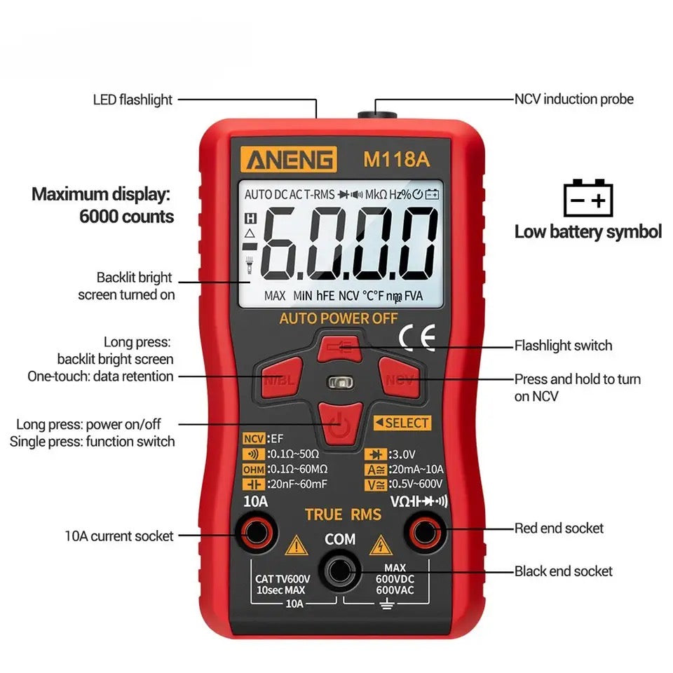ANENG M118A Digital Mini Multimeter Tester with NCV