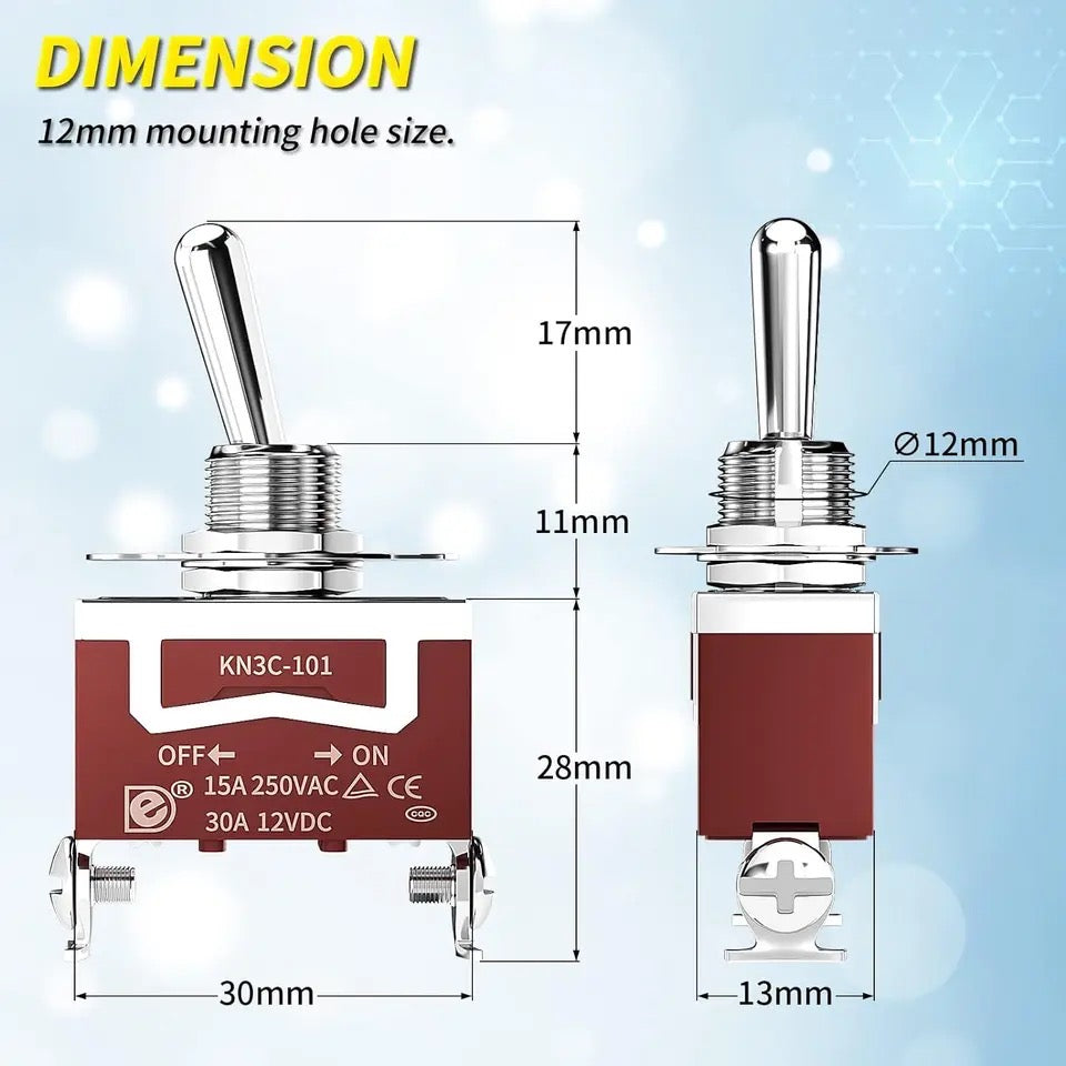 2Pcs Waterproof Toggle Switch 12V DC 30A Heavy Duty 250V AC 15A SPST 2 Pin ON Off Switch with Weatherproof Boot Cover