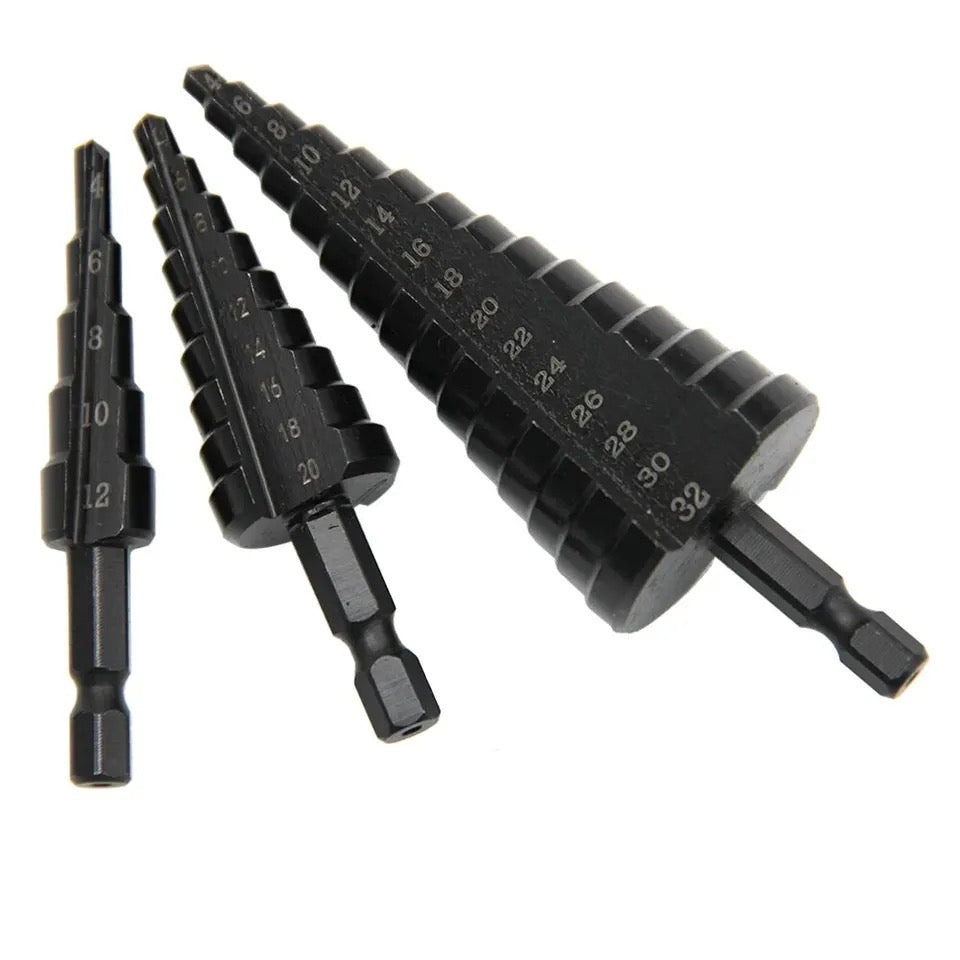 3pcs Hexagonal Step Drill Bits  4-12/4-20/4-32mm