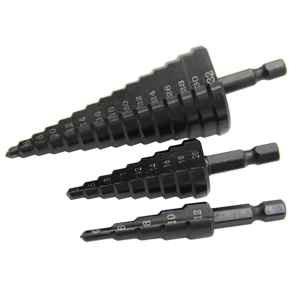 3pcs Hexagonal Step Drill Bits  4-12/4-20/4-32mm