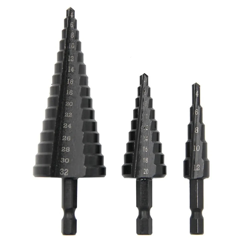 3pcs Hexagonal Step Drill Bits  4-12/4-20/4-32mm