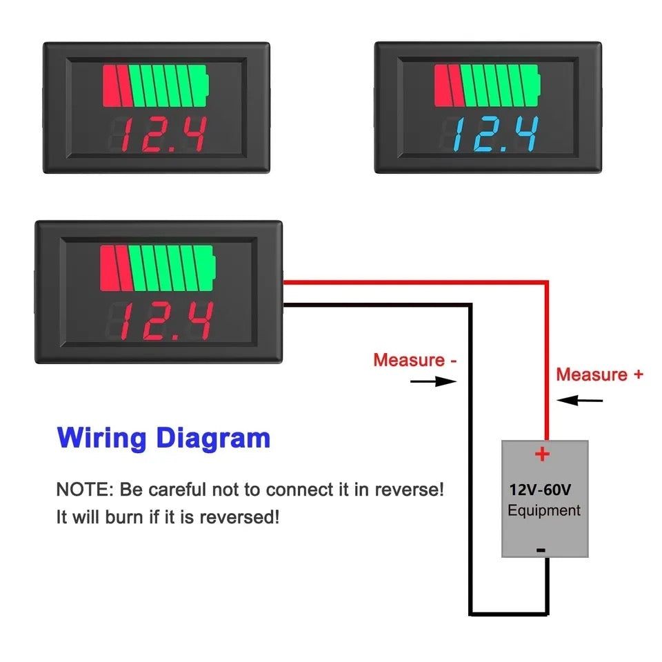 12V 24V 36V 48V 60V Car Battery Charge Level Indicator Lithium Battery Capacity Meter Tester Display LED Tester Voltmeter