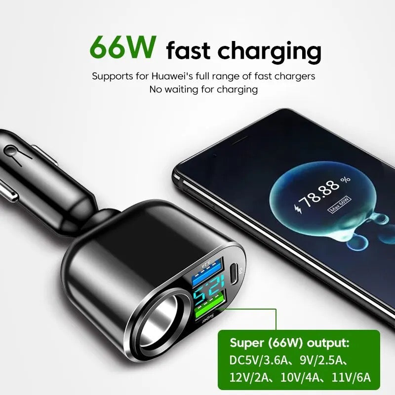 66w 2USB+PD QC3.0 Car Charger PD Type C Fast Charging Car For iPhone Xiaomi Samsung Huawei