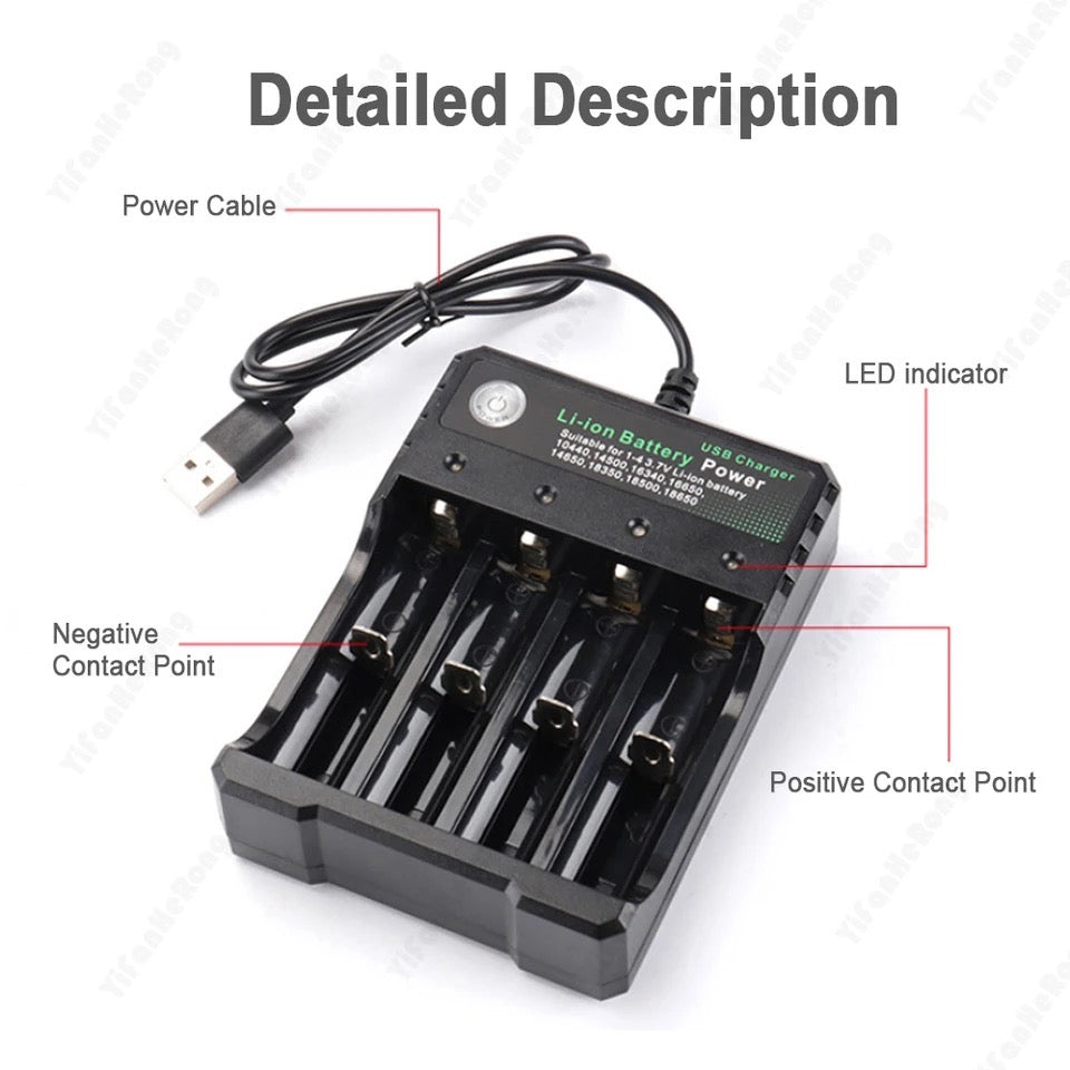 4.2V 18650 Charger Li-ion Battery USB 4 Slot Independent Charging Portable Electronic 18500 16340 14500 Battery Charger
