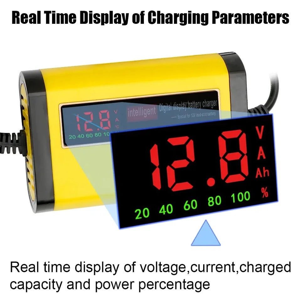 Full Automatic Car Battery Charger Digital LCD Display 2A Lead Acid AGM GEL