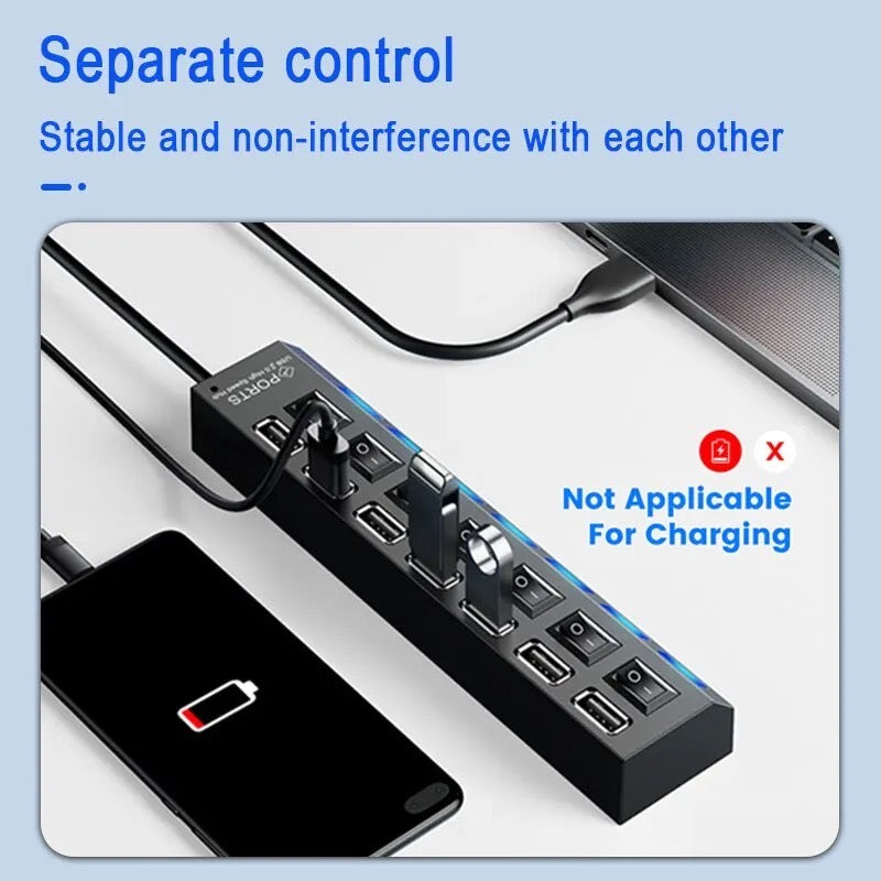 7-Port Usb Splitter Laptop Desktop Computer
