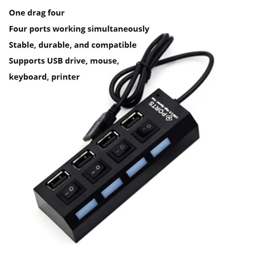 4-Port Usb 2.0 Hub One Drag Four Splitter Hub Plug And Play