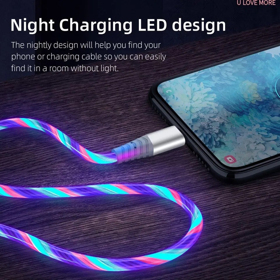 1m 2.4A Fast Charging Flow Luminous Data Cable For iPhone 14 13 12 Pro Max 11 XR XS 8 7 6 Phone Charger USB Cable