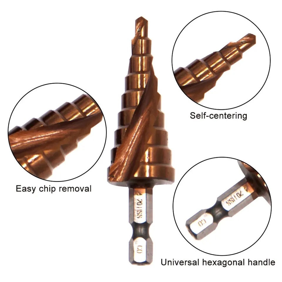 1pc Cobalt Containing Hexagonal Spiral Step Drill Bit 4-20mm