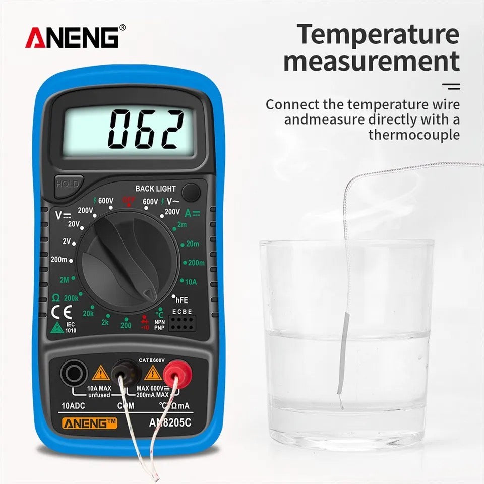 ANENG AN8205C Digital Multimeter AC/DC Ammeter Volt Ohm With Thermocouple LCD Backlight
