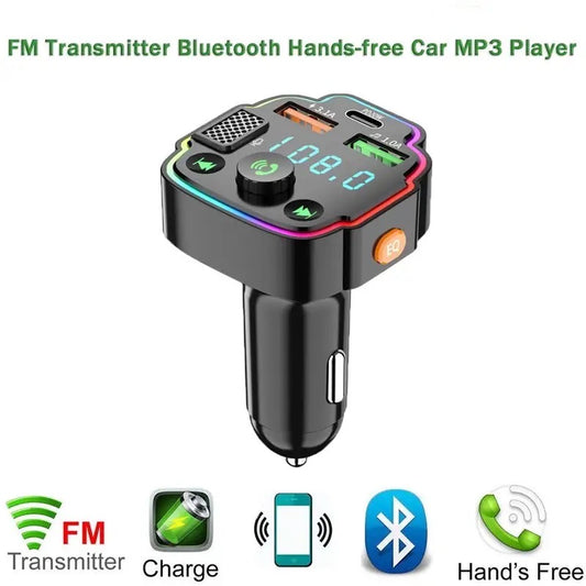 Q8 Car FM Transmitter Bluetooth Hands-free MP3 Player PD 3.1A Quick Charger Atmosphere Light Car